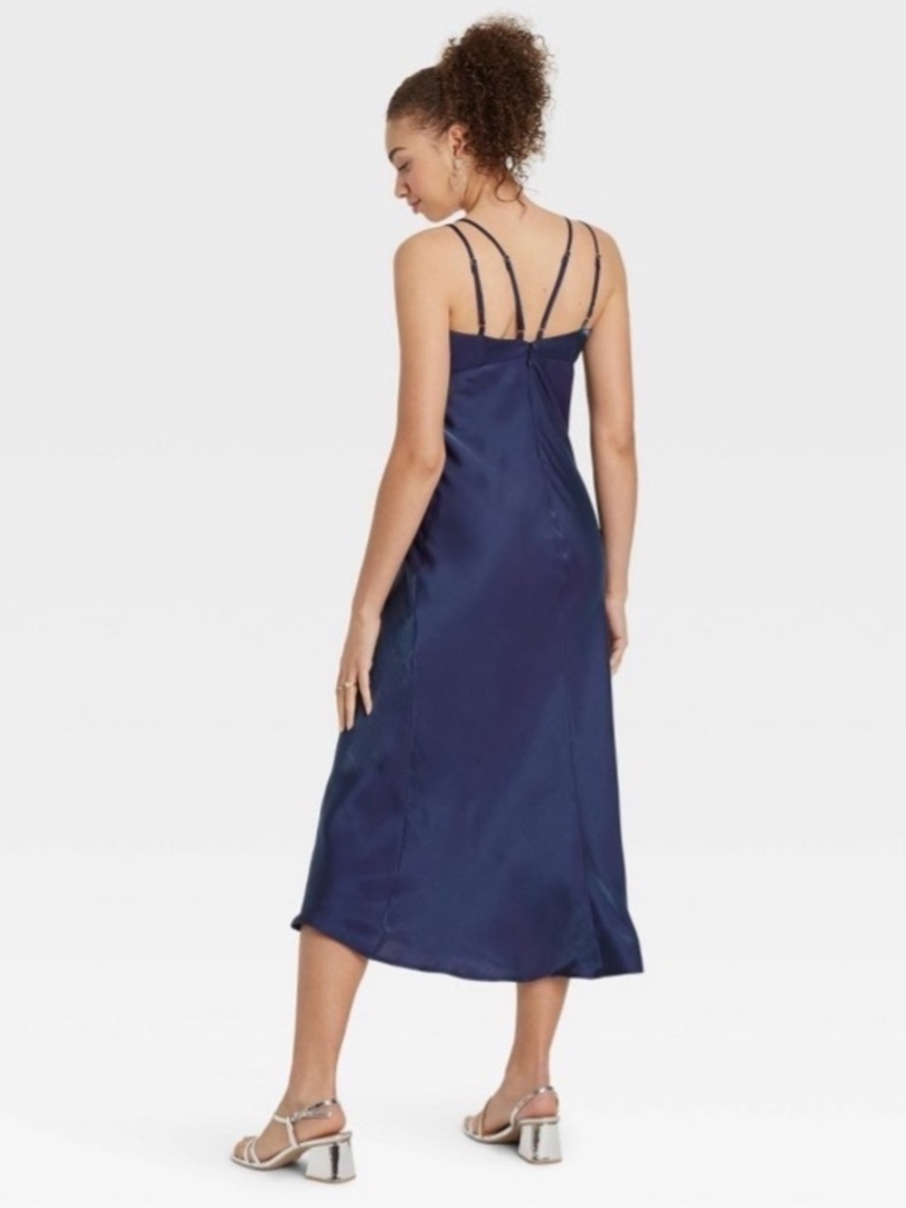 wild fable Iridescent Blue Maxi Slip Dress with Adjustable Straps - Picture 3 of 11